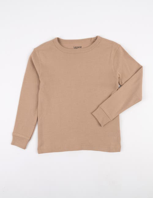 Leveret Kids Long Sleeve T-shirt, 100% Cotton, Solid Colors In Brown