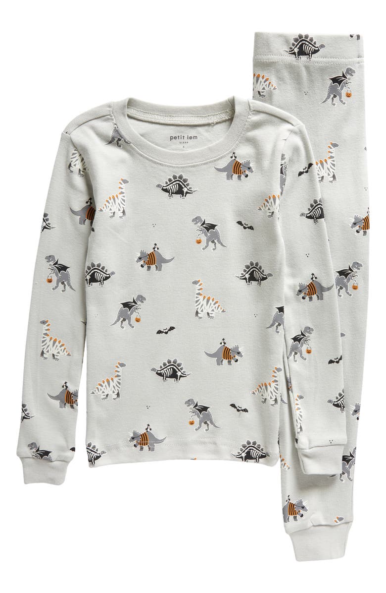 Petit Lem Kids' Dinoscaries Glow in the Dark Fitted Two-Piece Pajamas, Main, color, 