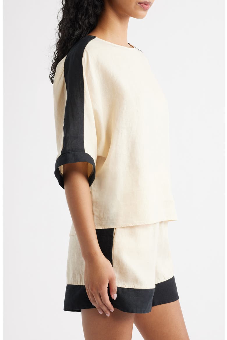 Contrast Detail Linen Top, Alternate, color, ECRU