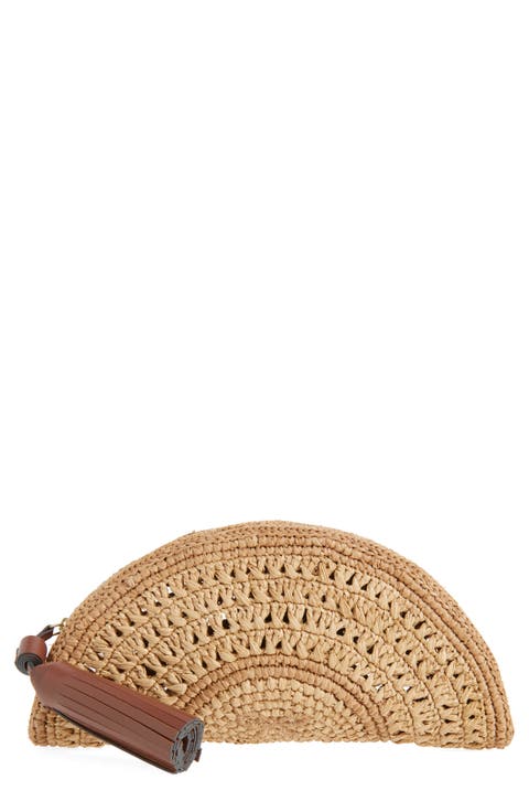 Half Moon Raffia Clutch
