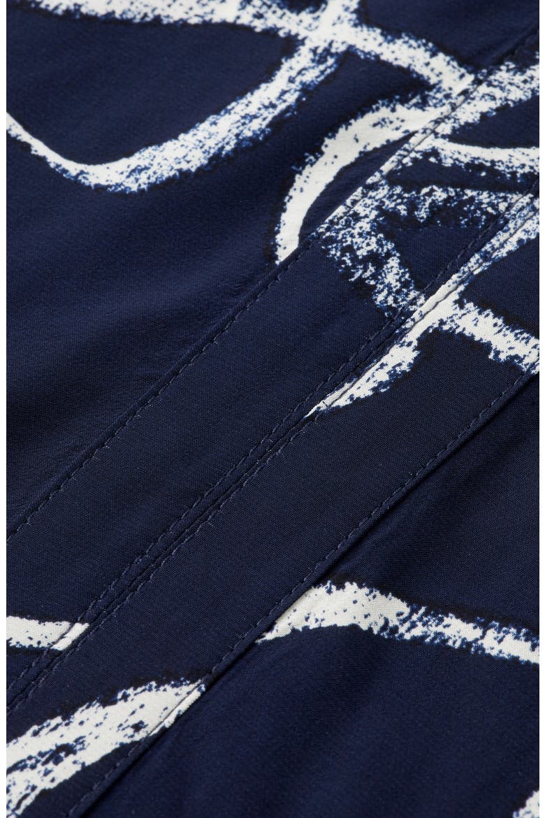 Tie Neck Ruffle Cuff Top, Alternate, color, RIBBON NAVY AOP
