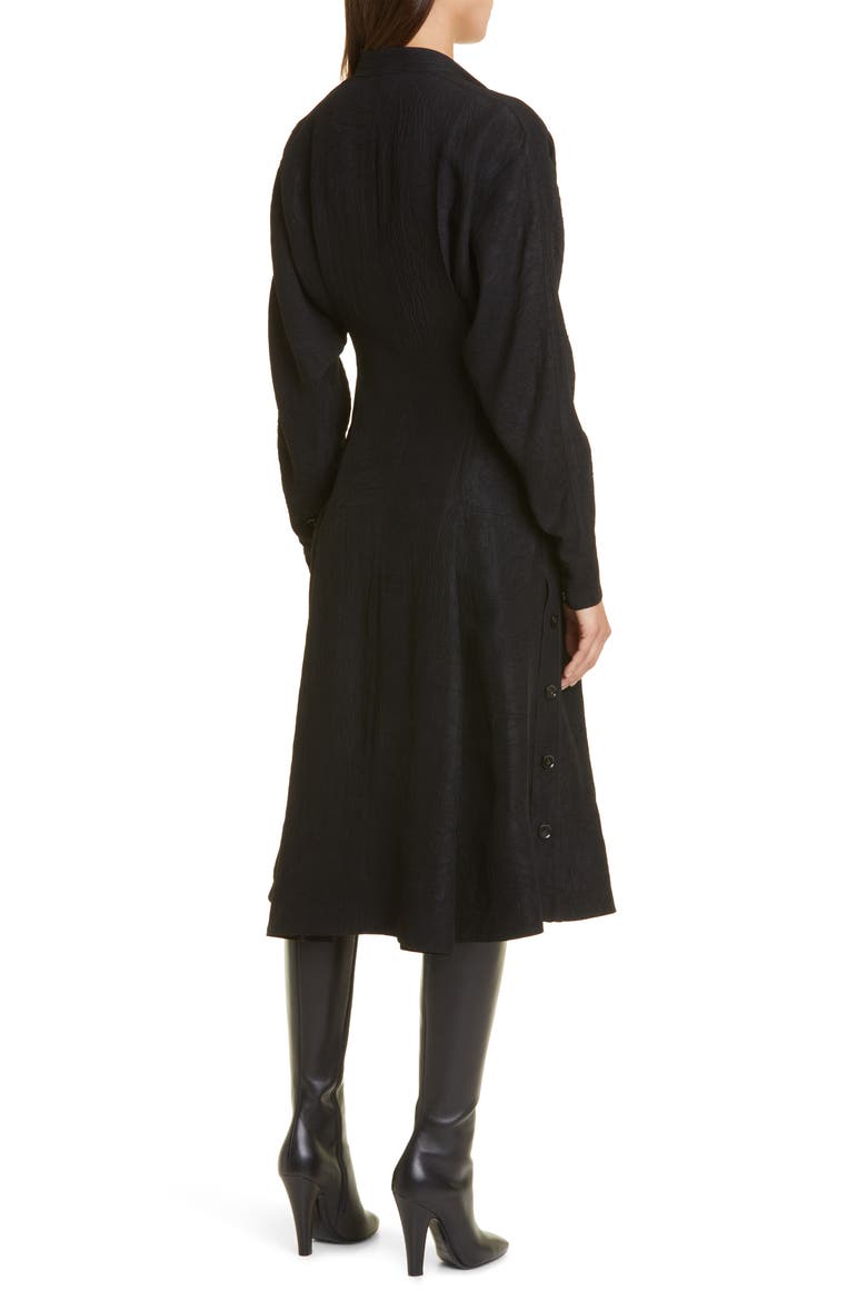 Long Sleeve Crushed Matte Satin Shirtdress, Alternate, color, BLACK