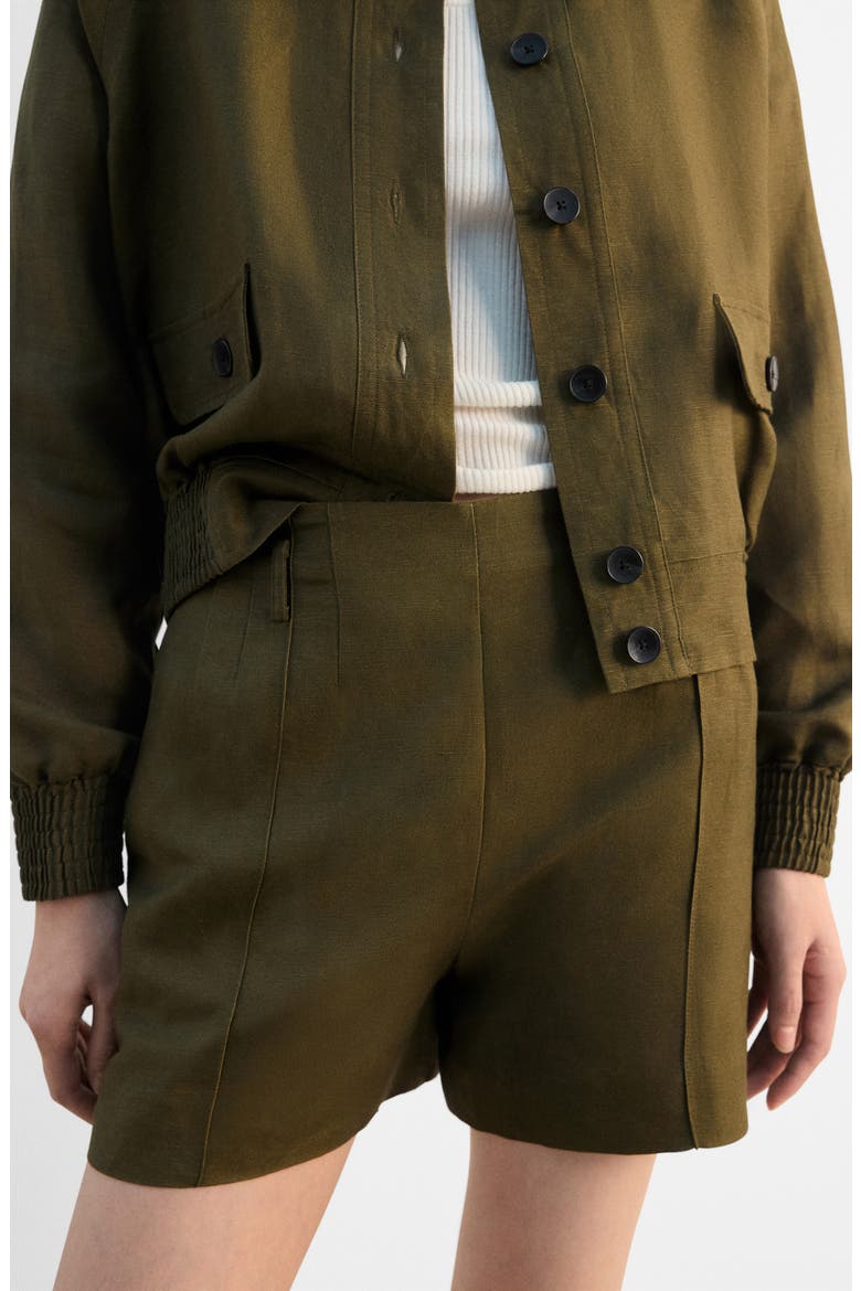 High Waist Linen Blend Shorts, Alternate, color, KHAKI GREEN