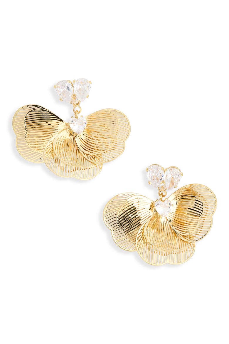 Peggy Flower Petal Drop Earrings, Alternate, color, GOLD