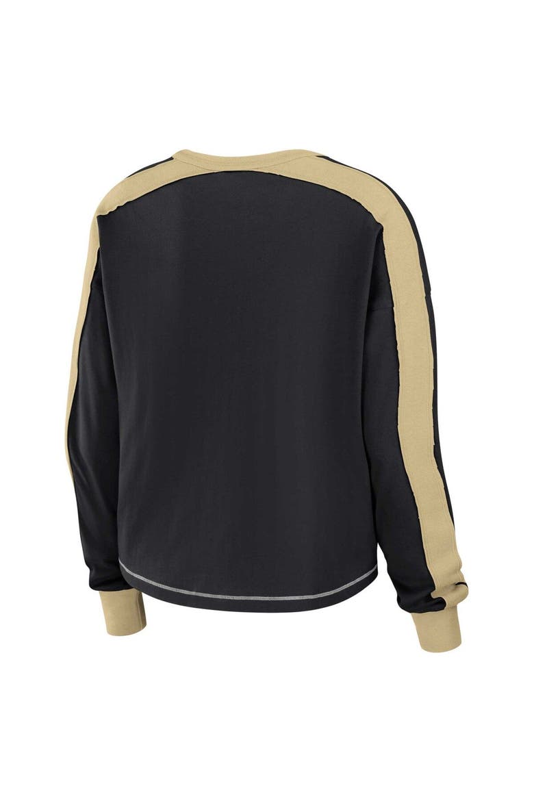 Women's WEAR by Erin Andrews Black/Gold New Orleans Saints Color Block Modest Crop Long Sleeve T-Shirt, Alternate, color, Black