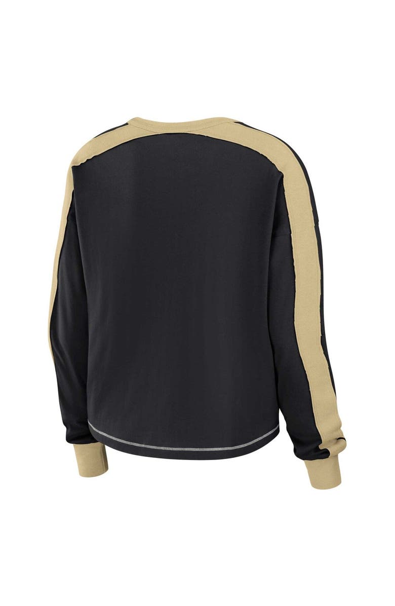 WEAR by Erin Andrews Women's WEAR by Erin Andrews Black/Gold New Orleans Saints Color Block Modest Crop Long Sleeve T-Shirt, Alternate, color, Black