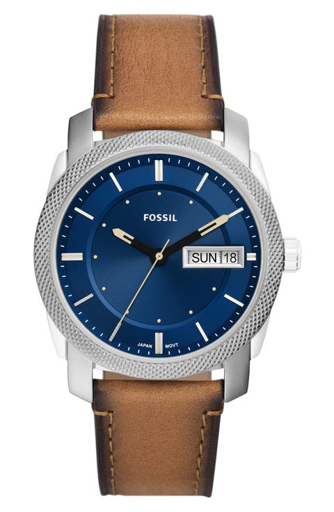 Machine Leather Strap Watch, 42mm