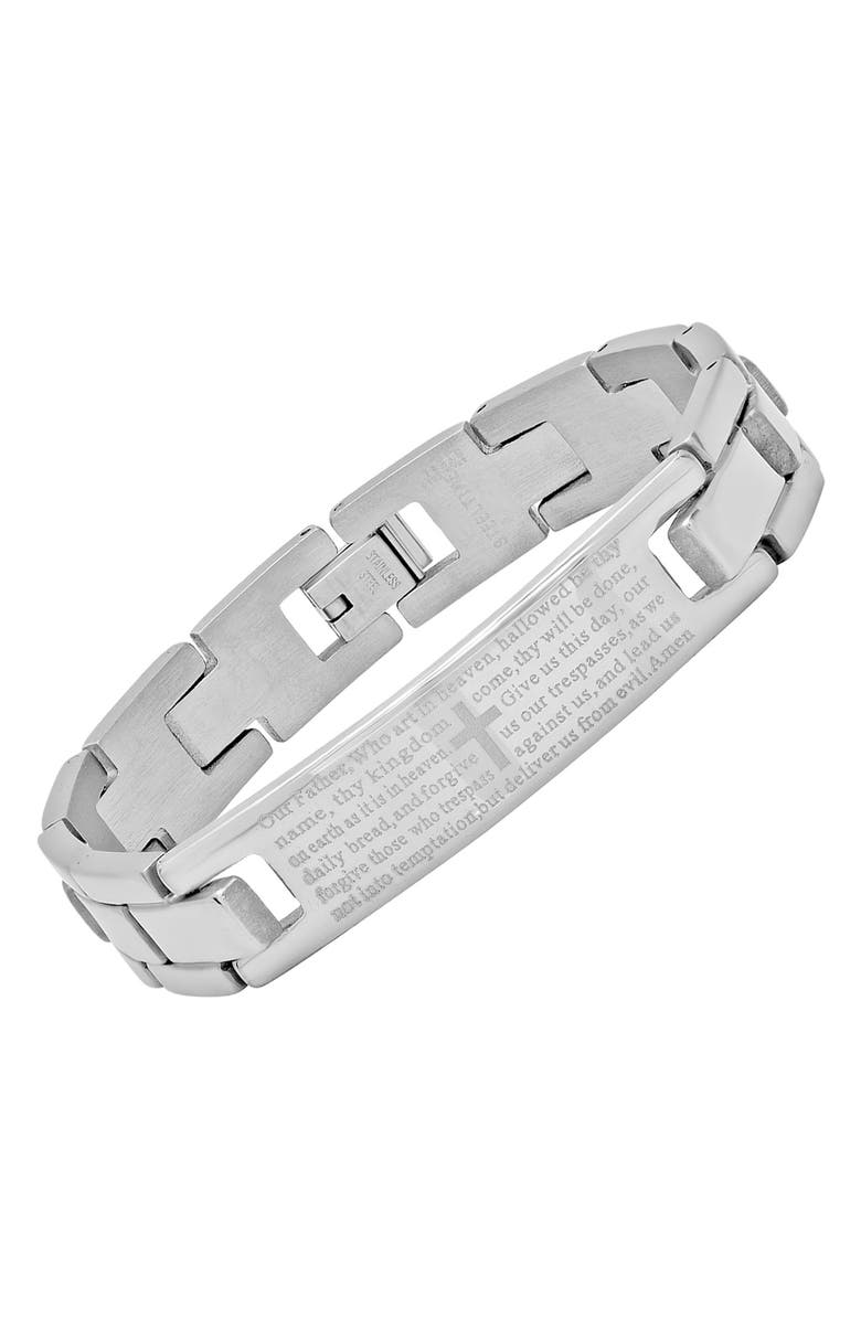HMY JEWELRY Stainless Steel Lord's Prayer Link Bracelet, Alternate, color, 