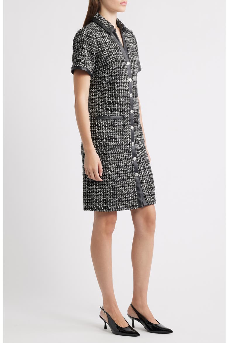 Button Front Tweed Shirtdress, Alternate, color, BLACK