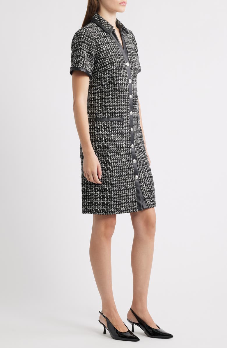 Eliza J Button Front Tweed Shirtdress, Alternate, color, Black