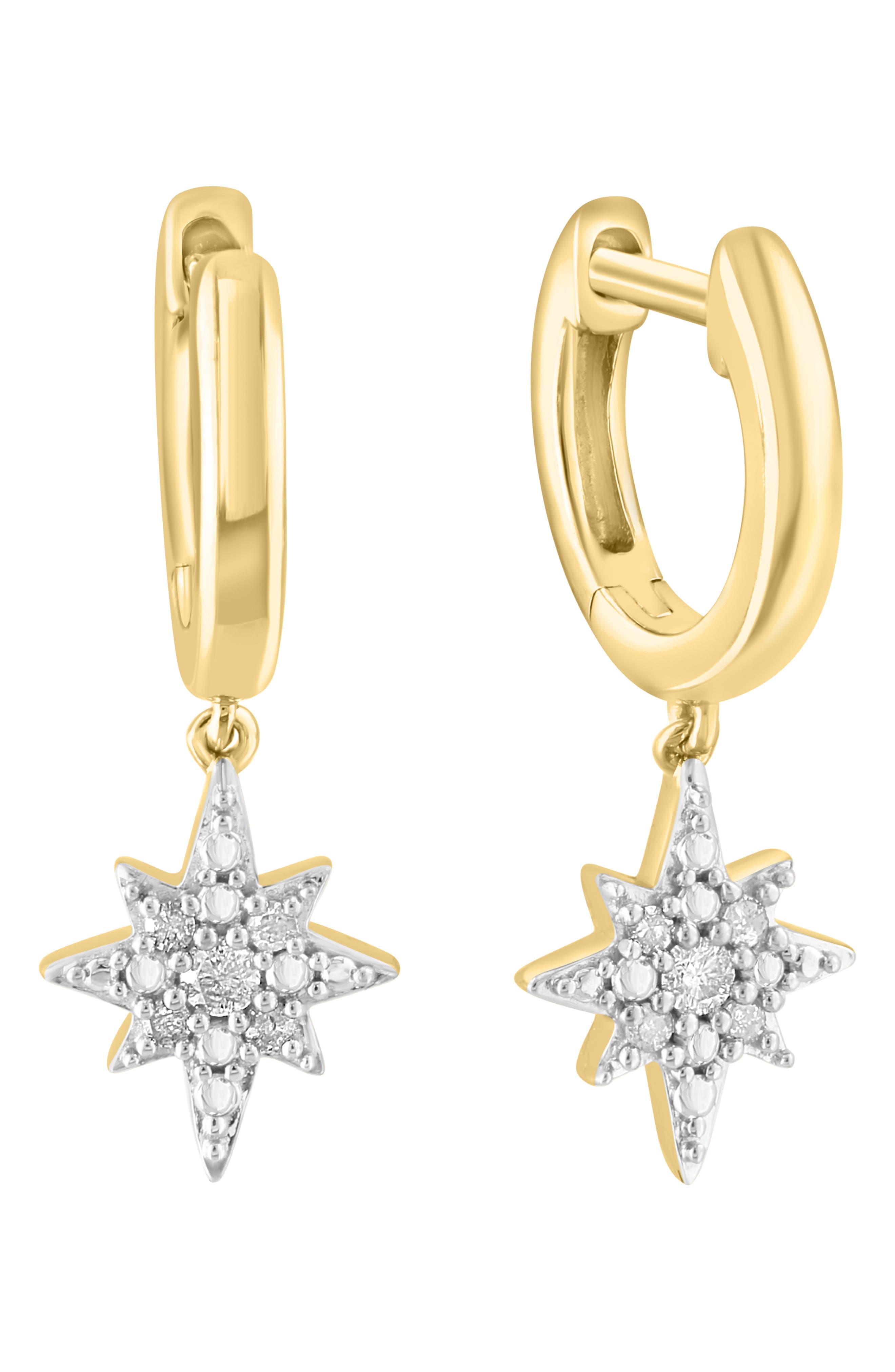 14k Gold Plated Diamond Star Huggie Hoop Earrings