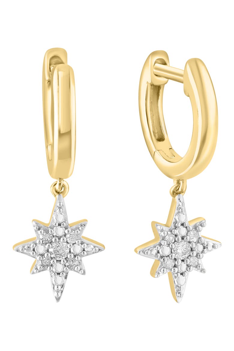 14k Gold Plated Diamond Star Huggie Hoop Earrings, Main, color, GOLD