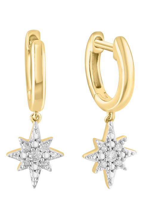 14k Gold Plated Diamond Star Huggie Hoop Earrings