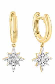 14k Gold Plated Diamond Star Huggie Hoop Earrings