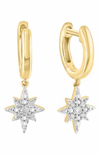 14k Gold Plated Diamond Star Huggie Hoop Earrings