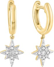 EFFY 14k Gold Plated Diamond Star Huggie Hoop Earrings