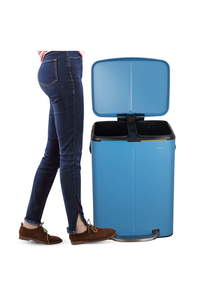Marco Rectangular Dual Compartment Trash Can with Soft-Close Lid, Alternate, color, Bright Cobalt Blue