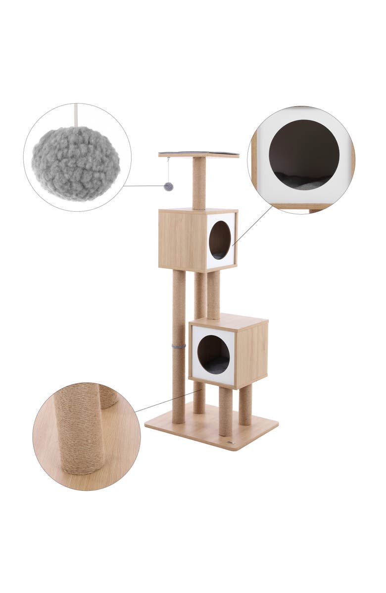 The Licker Store Sawyer 56" 3-Tier Minimalist Jute Cat Tree Condo with Scratching posts, Alternate, color, Brown/White
