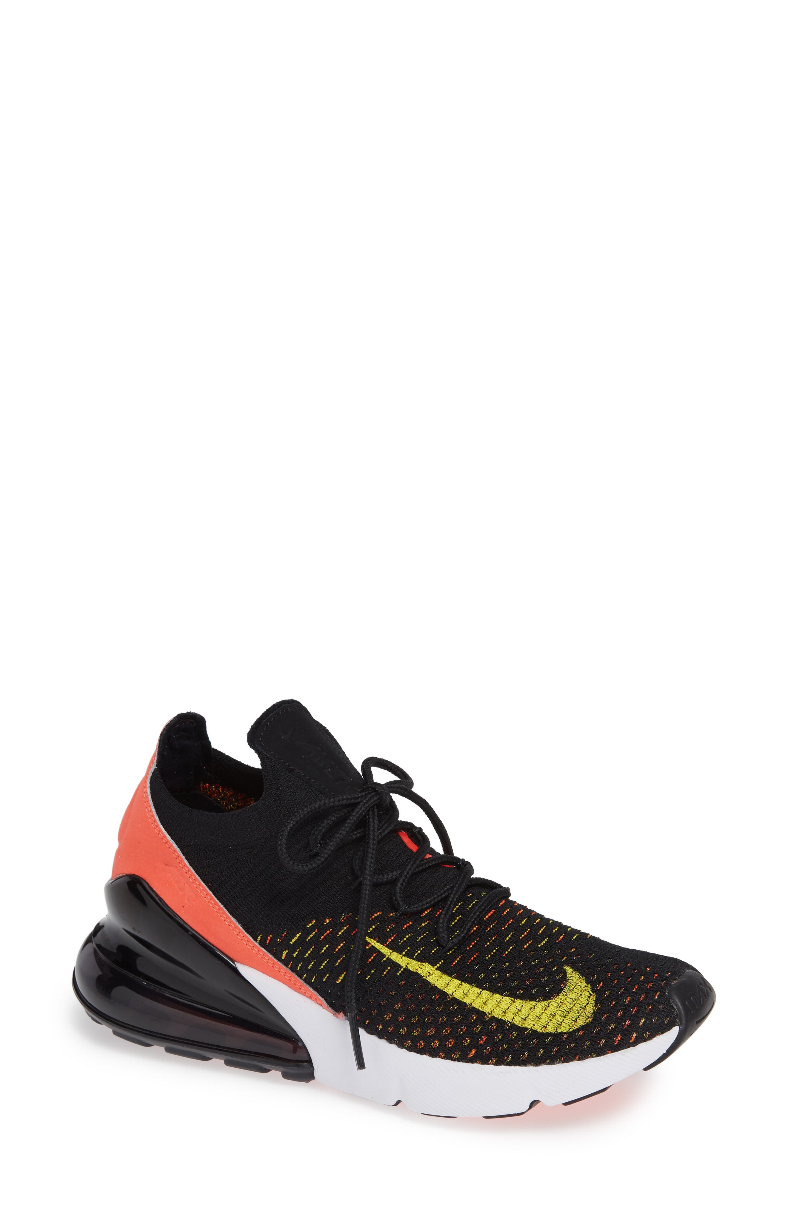 Air Max 270 Flyknit Sneaker, Main, color, BLACK/ YELLOW STRIKE/ CRIMSON