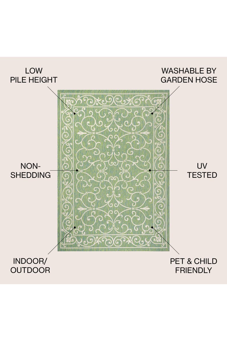 Charleston Vintage Filigree Textured Weave Indoor/Outdoor Area Rug, Alternate, color, Green/Ivory
