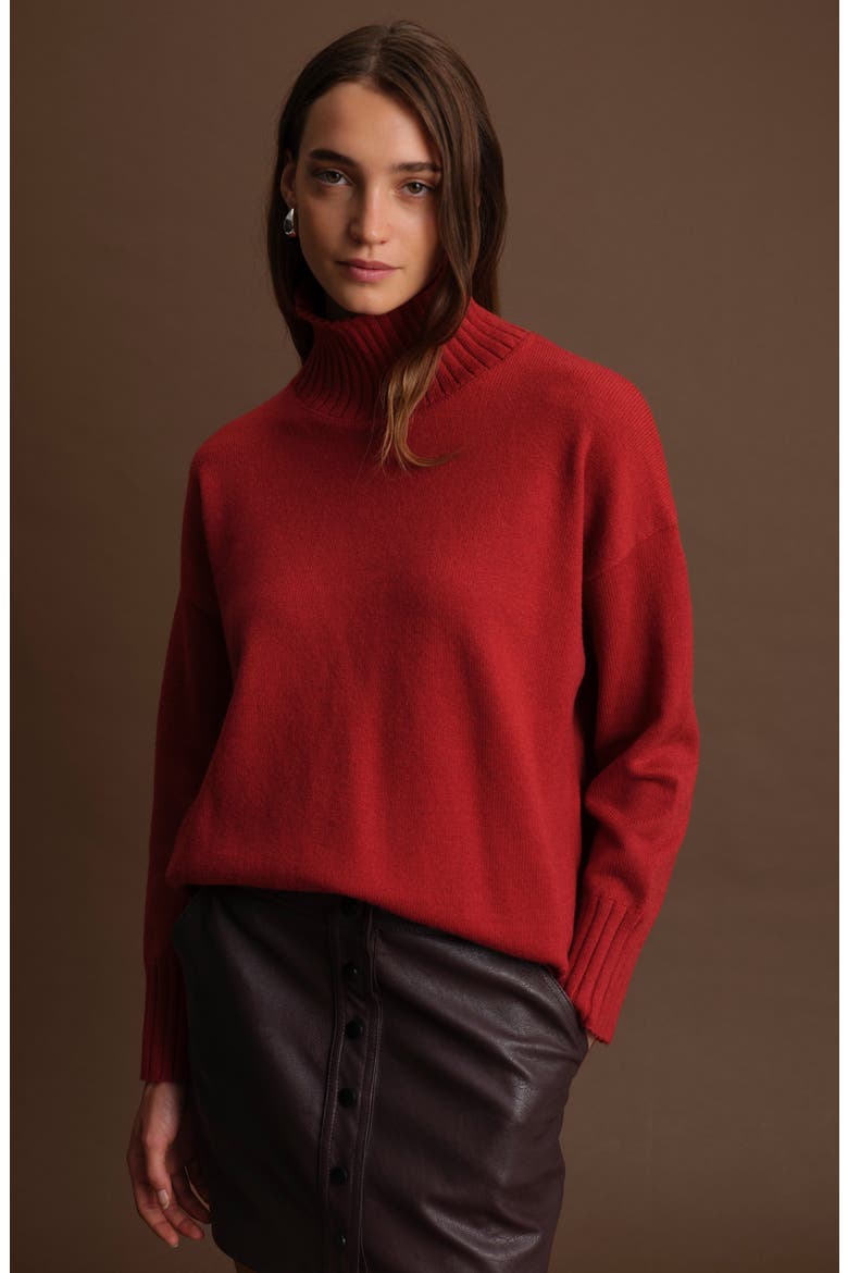 Peter Mock Neck Sweater, Alternate, color, BURGUNDY