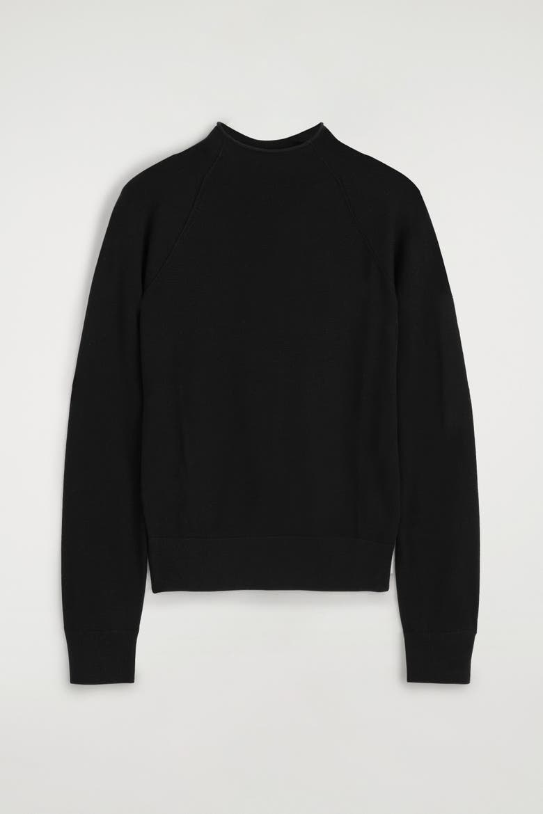 Merino Wool Funnel-neck Sweater, Alternate, color, BLACK