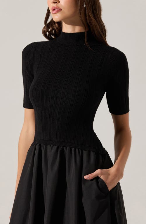 Astr The Label Carerlion Mixed Media Bubble Hem Dress In Black