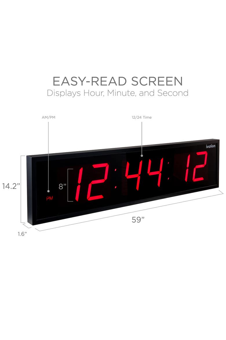 Large Digital Clock, 60 Led Wall Clock with Stopwatch, Alarms, Timer, Temp & Remote, Alternate, color, Red