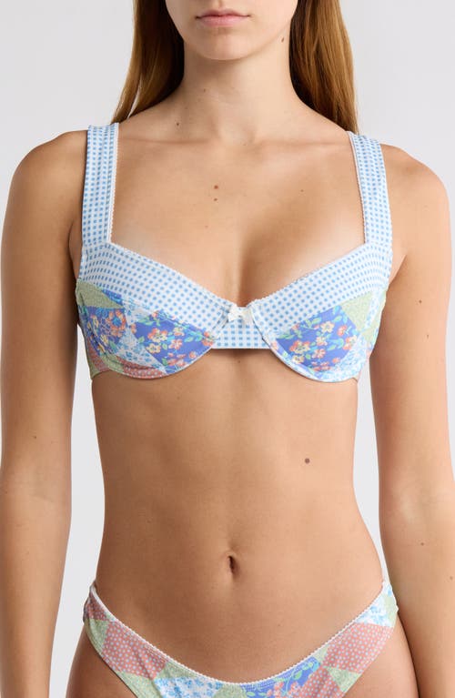 PacSun Darcy Bralette Bikini Top in Patchwork /Blue Gingham at Nordstrom, Size Large