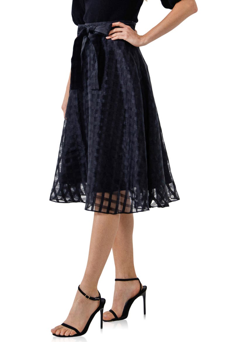 Plaid Fit & Flare Midi Skirt, Alternate, color, BLACK