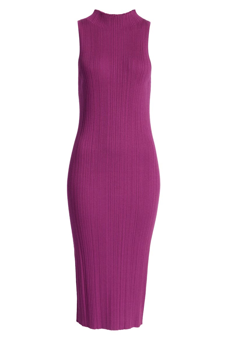 Mock Neck Ribbed Midi Dress, Alternate, color, VIOLET
