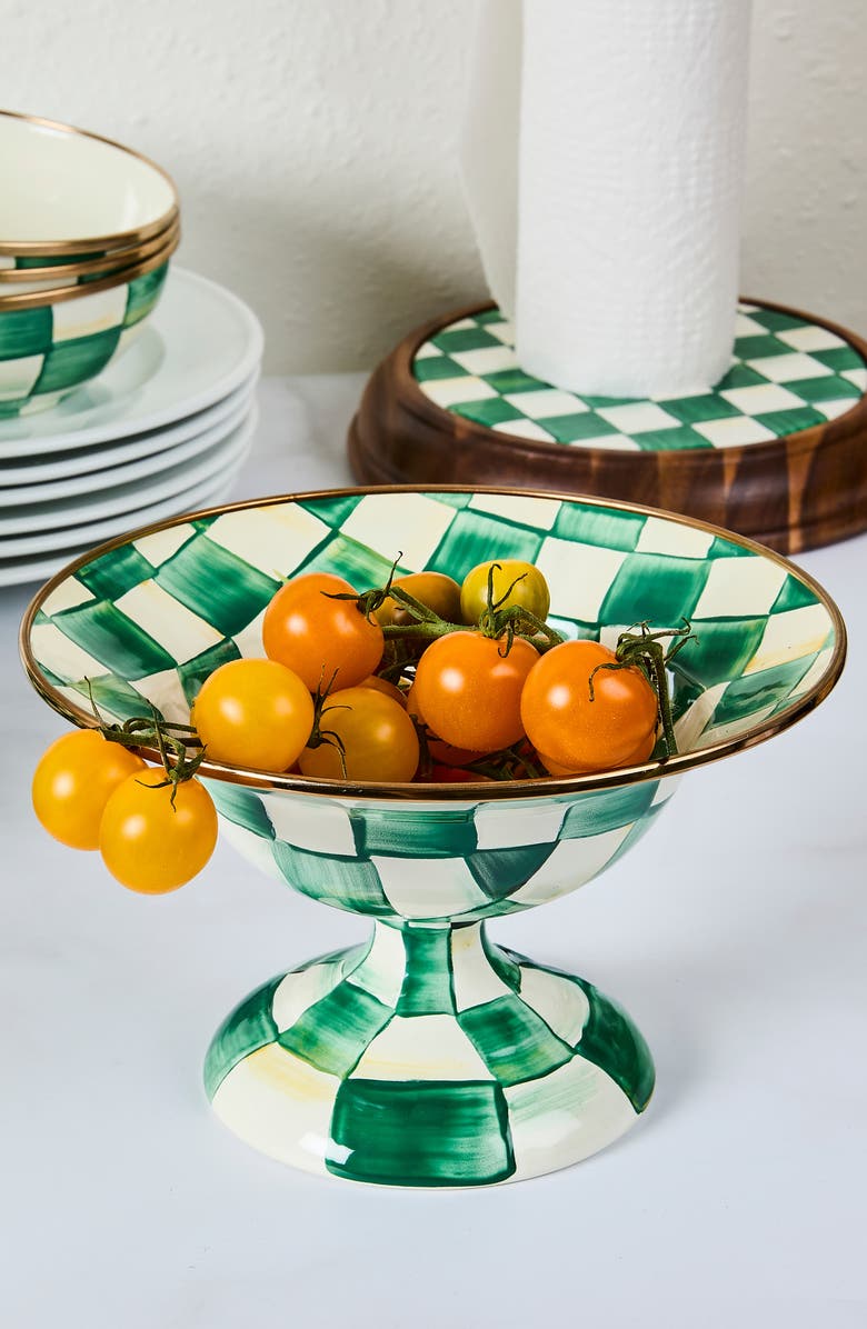MACKENZIE CHILDS Emerald Check Small Compote Bowl, Alternate, color, Emerald