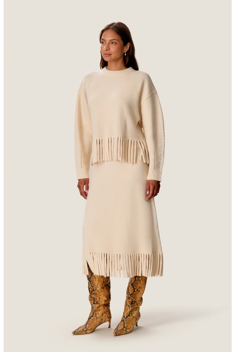 Emelia Fringe Sweater Skirt, Alternate, color, Alabaster