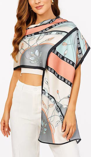 SILKSILKY Mulberry Silk Printed Rectangular Long Shawl Scarf