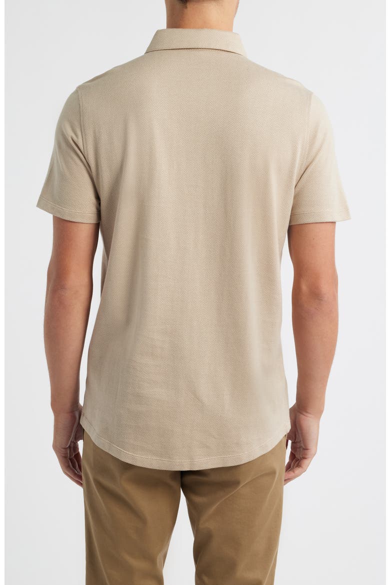 Nino Herringbone Short Sleeve Cotton Knit Button-Up Shirt, Alternate, color, BEIGE