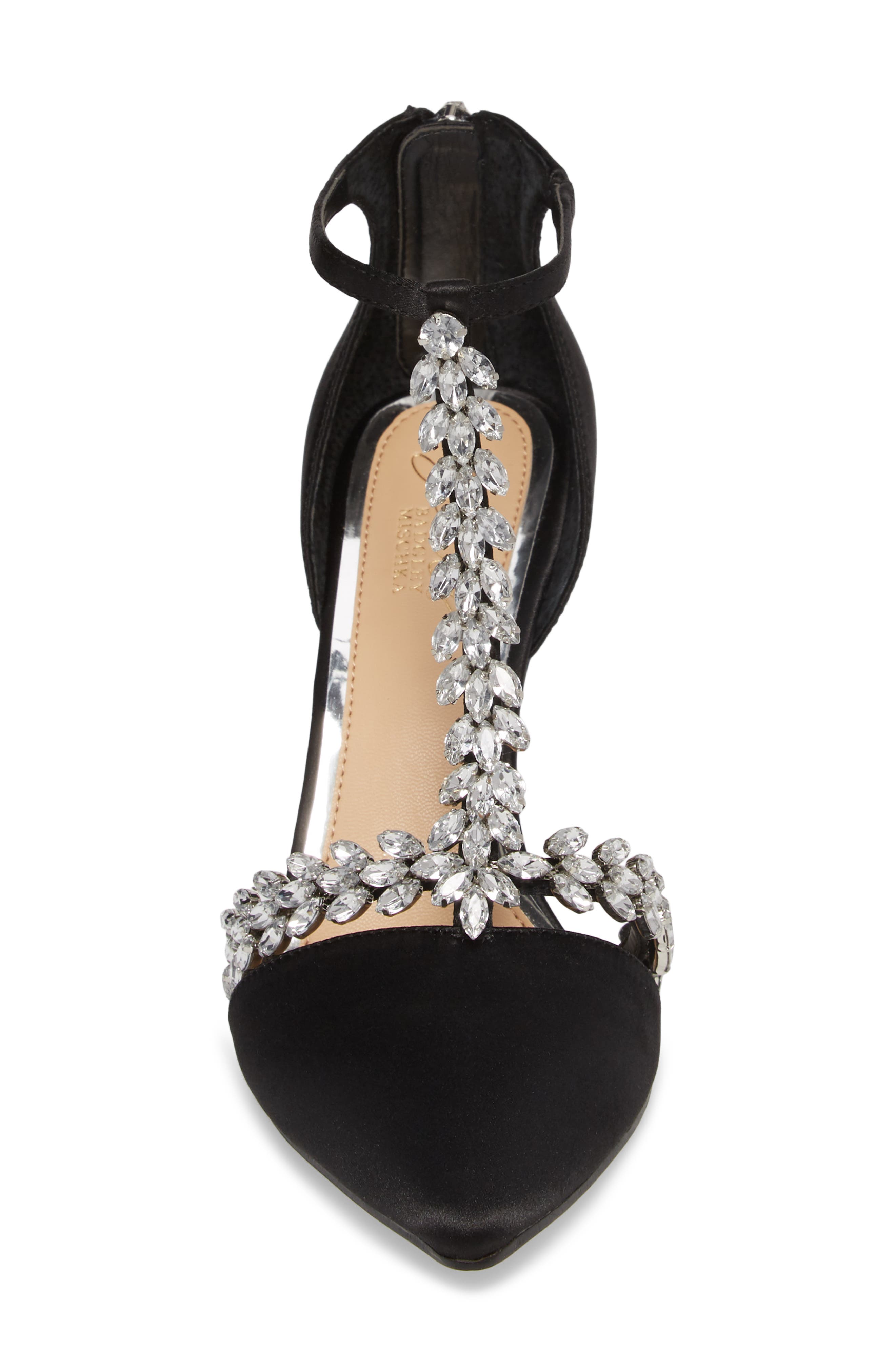 Meena Crystal Embellished T-Strap Pump, Alternate, color, BLACK SATIN