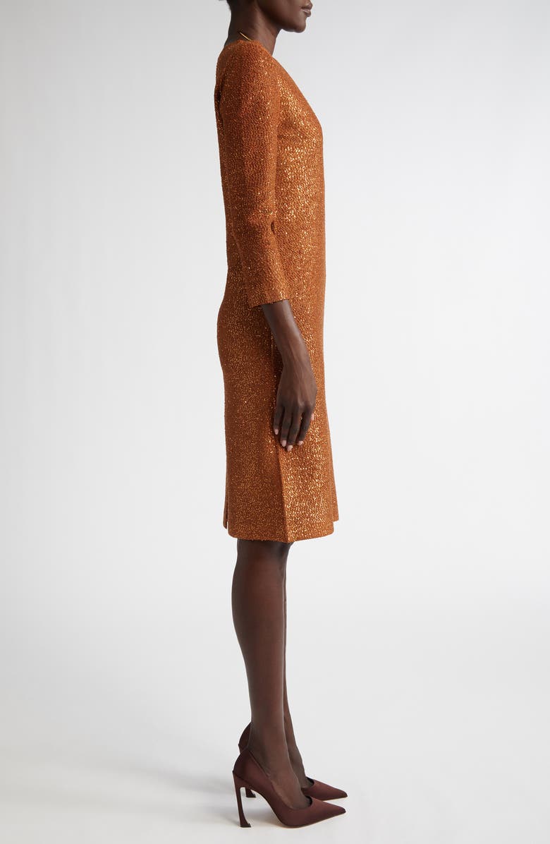 ST. JOHN Sequin Metallic V-Neck Knit Dress, Alternate, color, Cp00 Copper