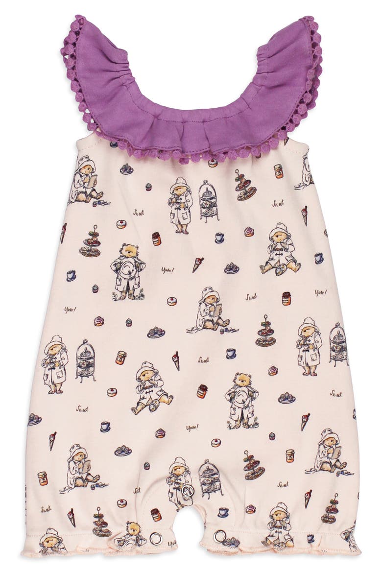 x Paddington Bear™ Ruffle Organic Cotton Bubble Romper, Main, color, SWEET PADDINGTON