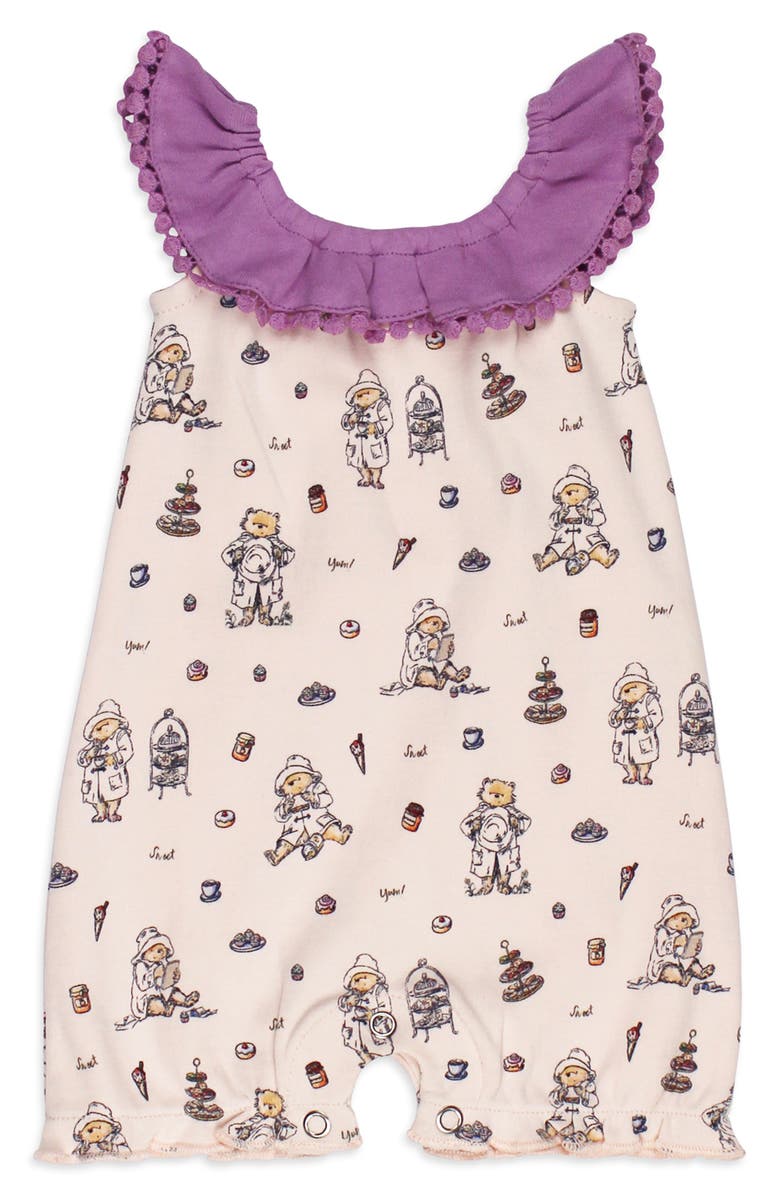 L'ovedbaby x Paddington Bear<sup>™</sup> Ruffle Organic Cotton Bubble Romper, Main, color, 