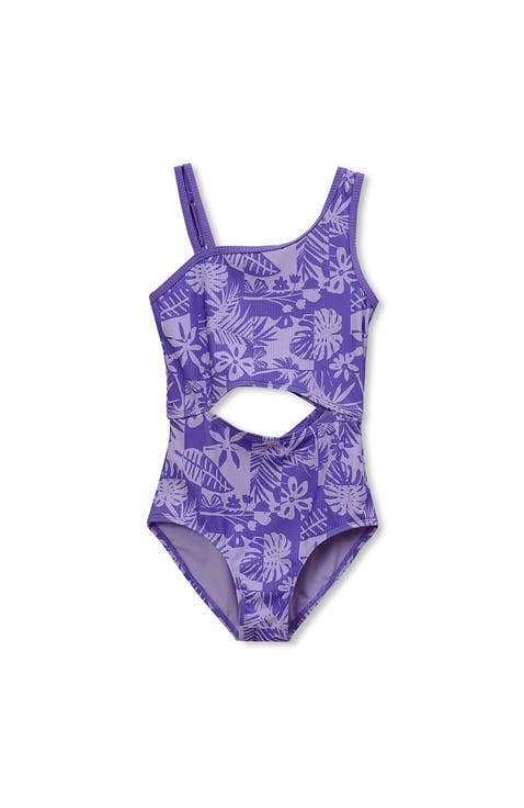 Girls Chlorine Resistant Asymmetrical One Piece Swimsuit