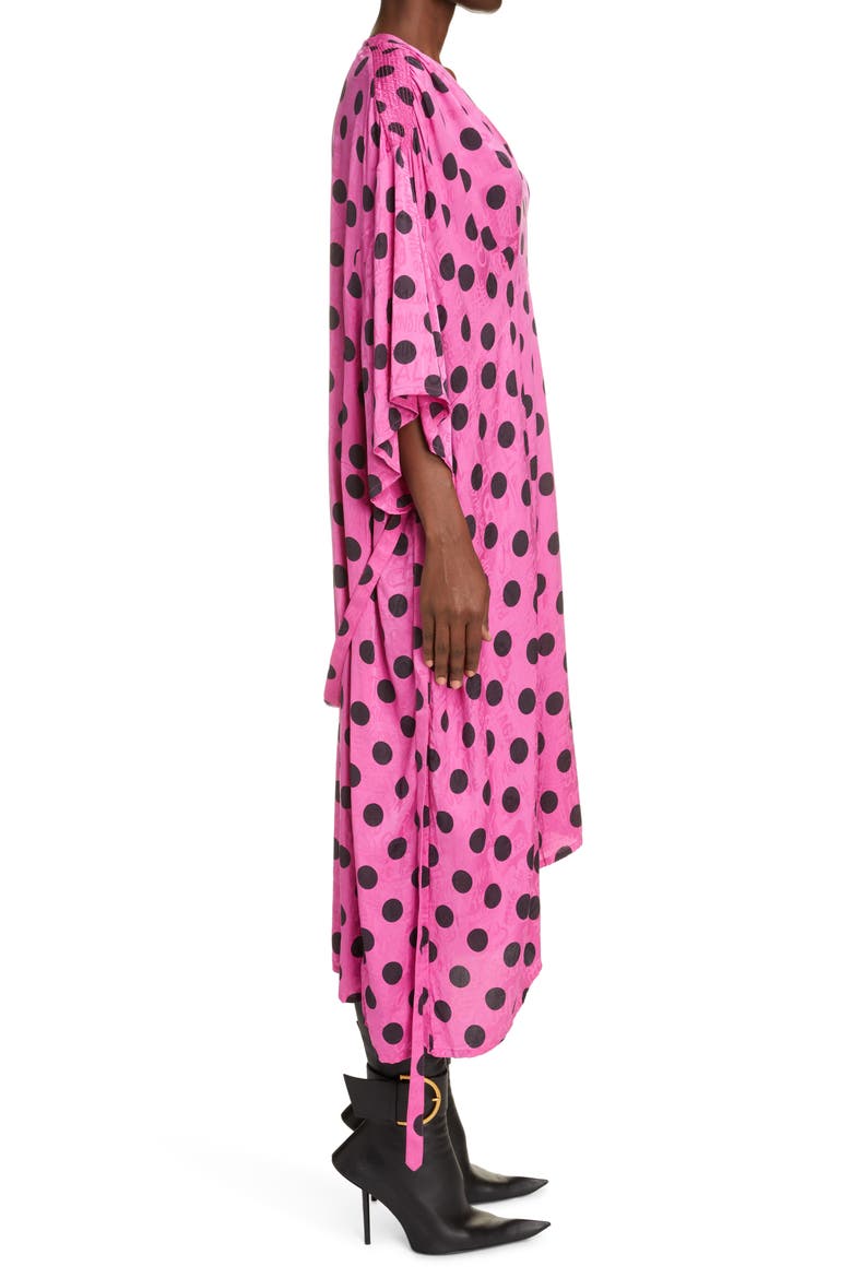Polka Dot Jacquard Silk Oversize Midi Dress, Alternate, color, PINK/ BLACK
