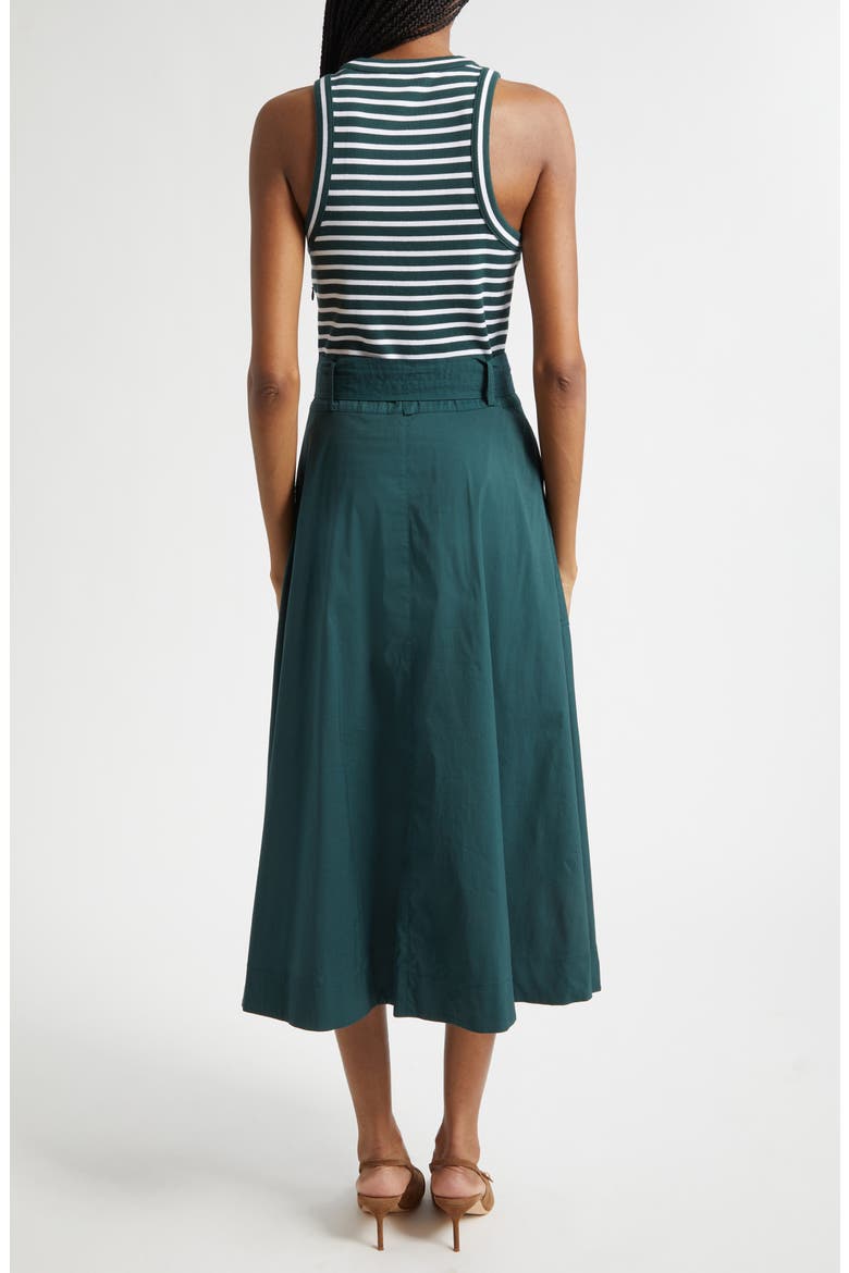 Jordyn Mixed Media Stretch Cotton Midi Dress, Alternate, color, PINE/ WHITE