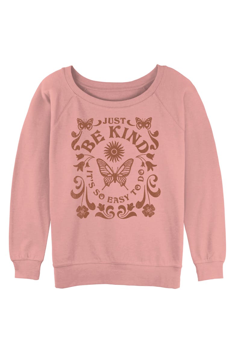 Junior's Lost Gods Just Be Kind  Sweatshirt, Main, color, Desert Pink