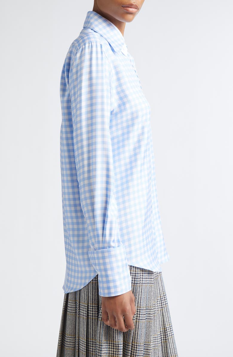 Thom Browne Gingham Silk Twill Button-Up Shirt, Alternate, color, Light Blue