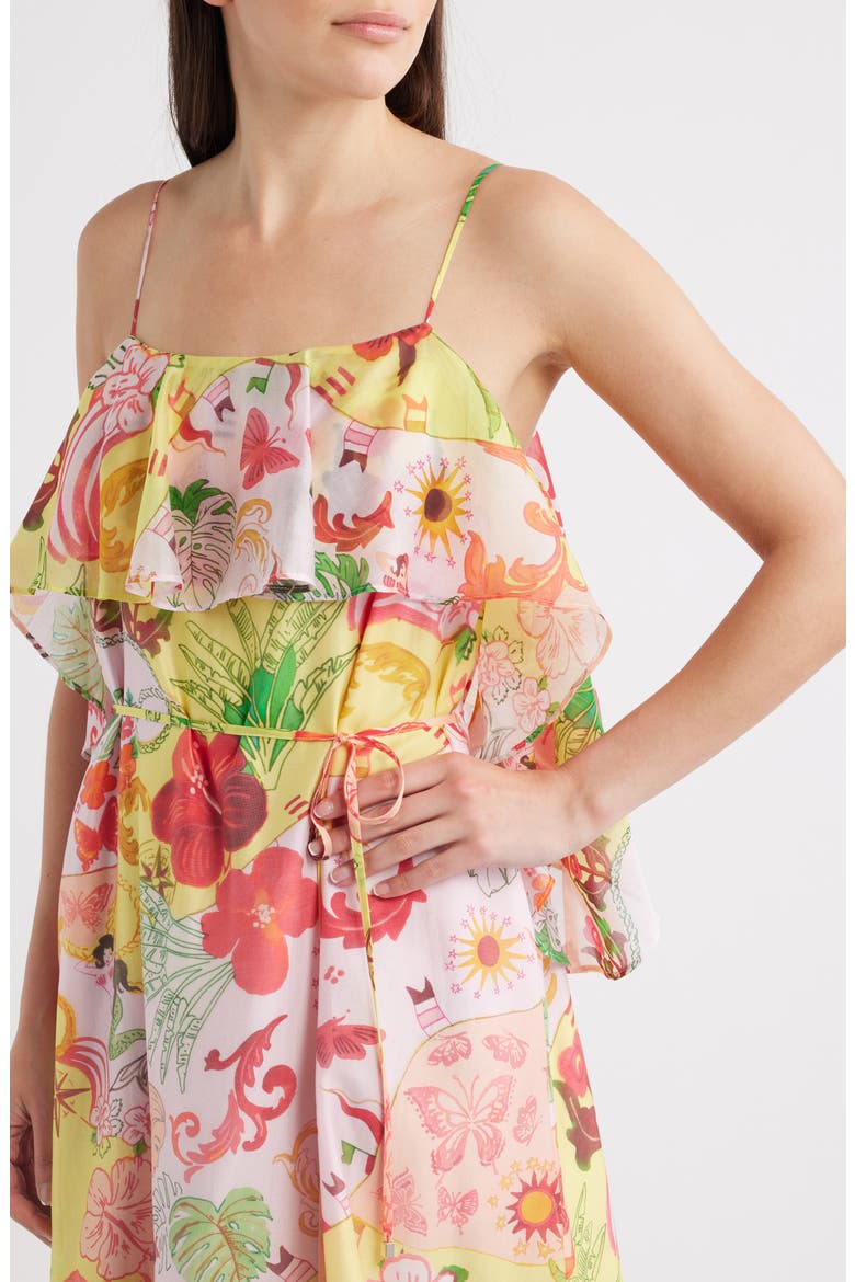 Ellera Floral Print Midi Dress, Alternate, color, TANGERINE MULTI