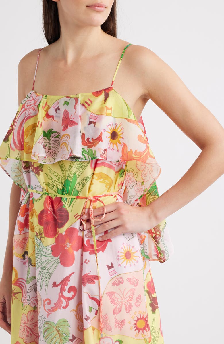 CIEBON Ellera Floral Print Midi Dress, Alternate, color, Tangerine Multi