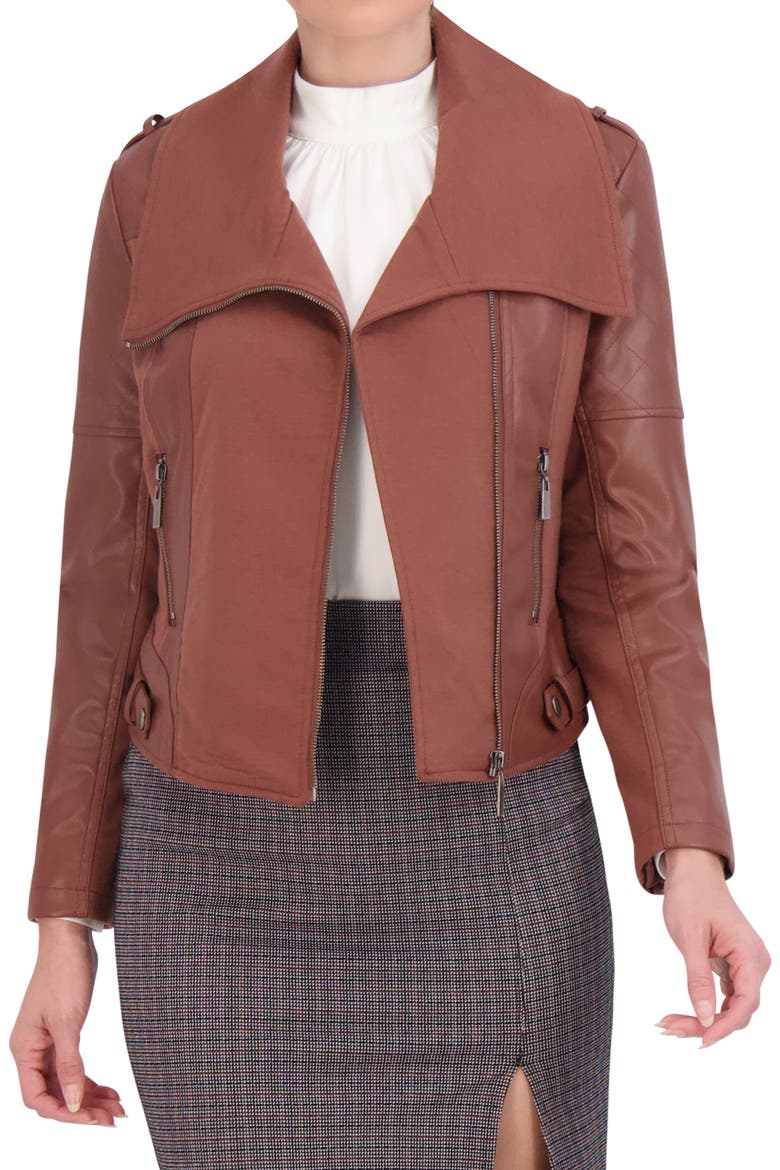 Mixed Media Faux Leather Moto Jacket, Main, color, LUGGAGE