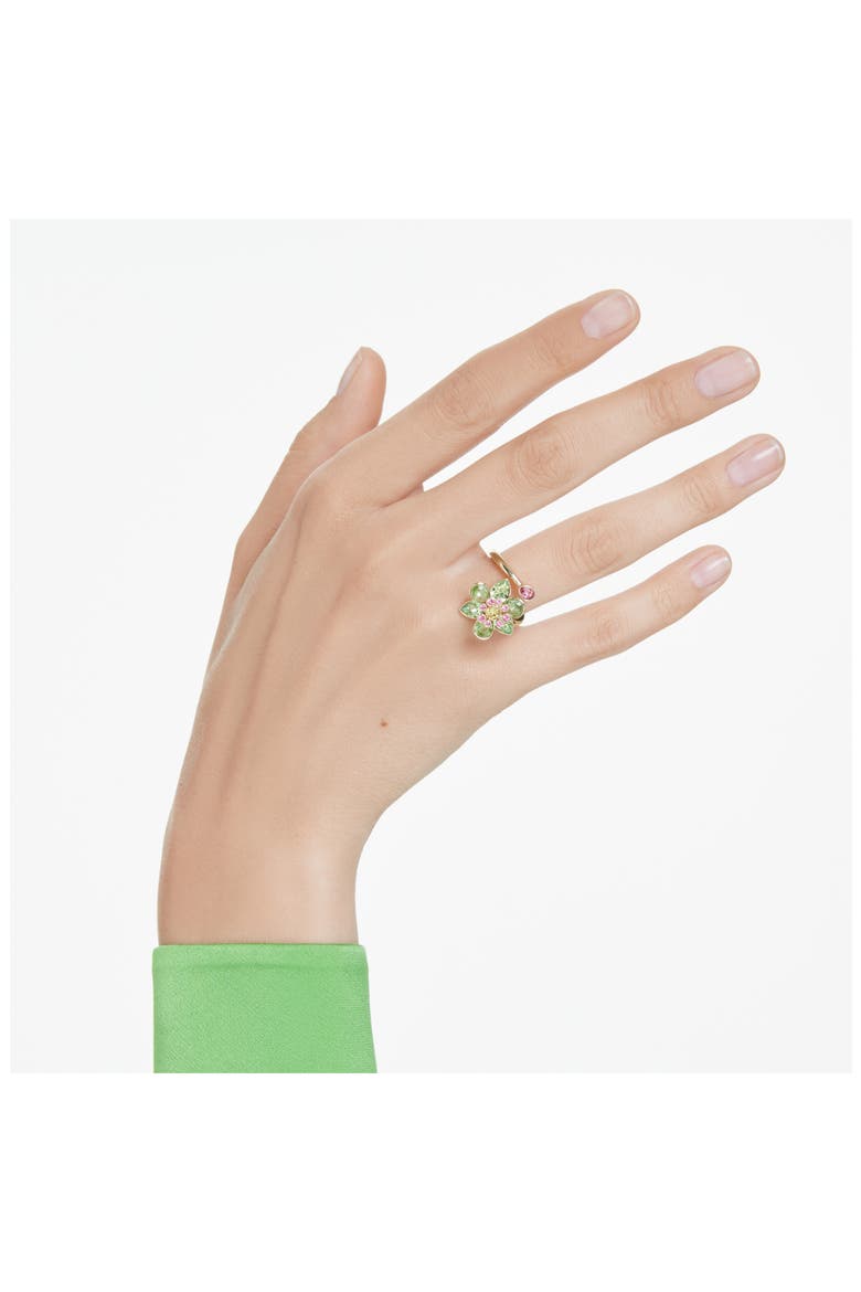 Idyllia Crystal Flower Bypass Ring, Alternate, color, GREEN