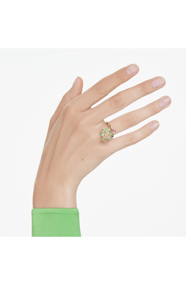 Swarovski Idyllia Crystal Flower Bypass Ring, Alternate, color, Green