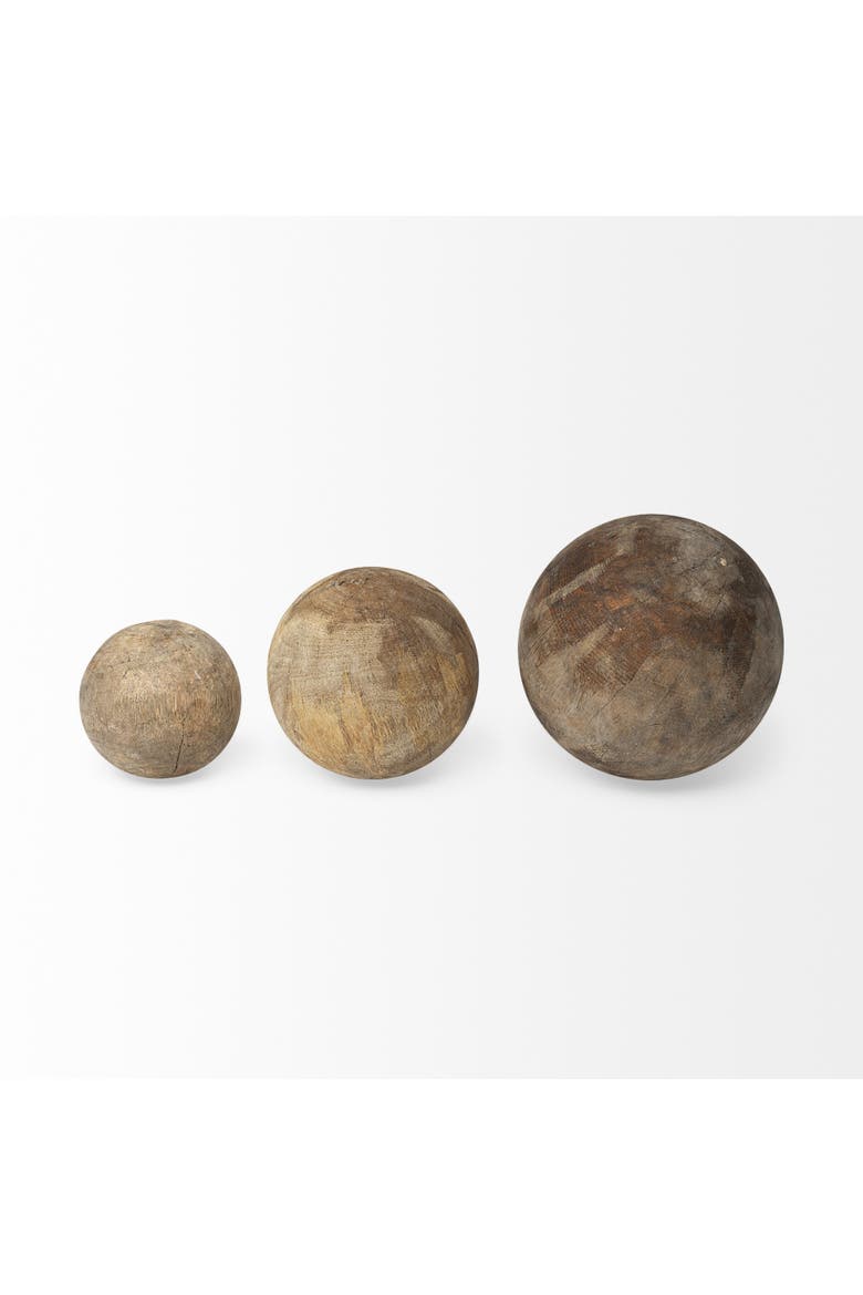 Carrick Set of 3 Natural Wood Decorative Spheres, Alternate, color, Brown